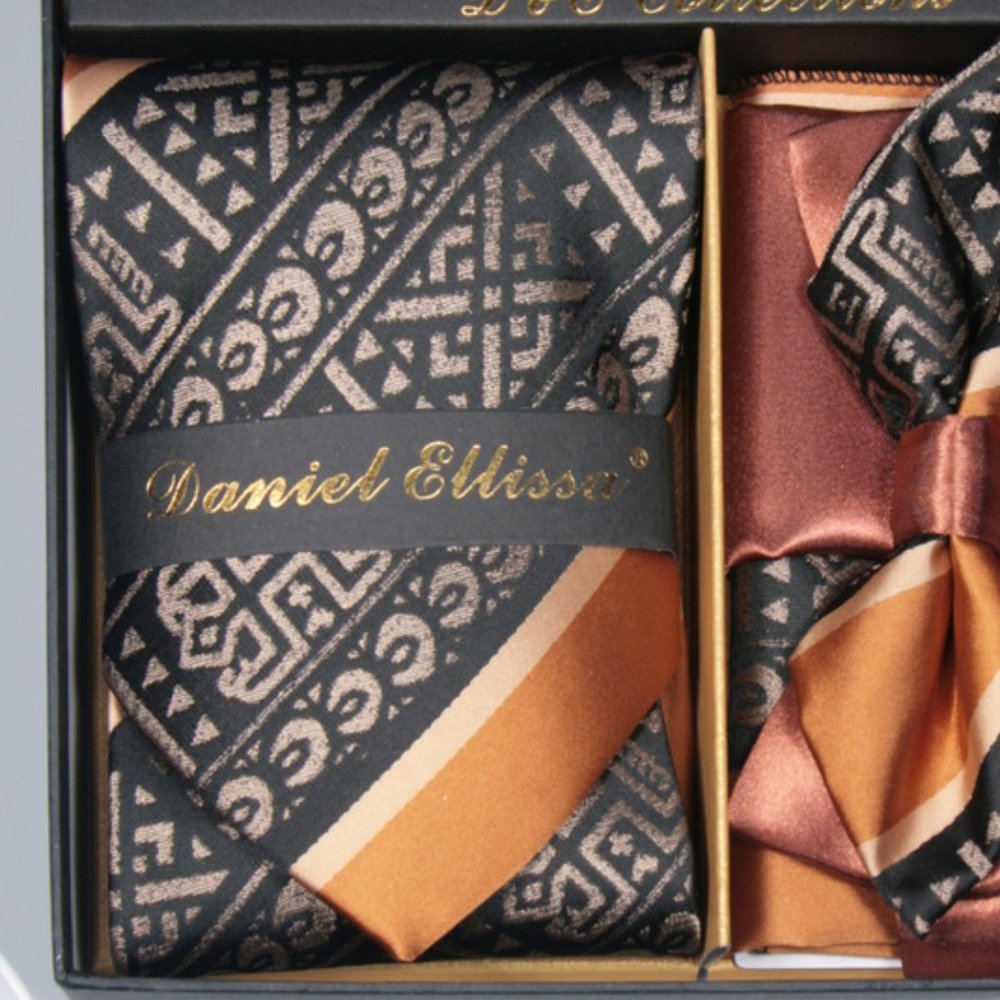 6 Piece Copper Brown Black Necktie & Bow Tie Set - Picture 2 of 6
